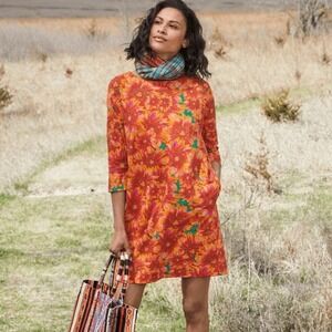 Peruvian Connection‎ -1024 Floral Fresco Tunic-Dress Orange NWT  Women's  Medium